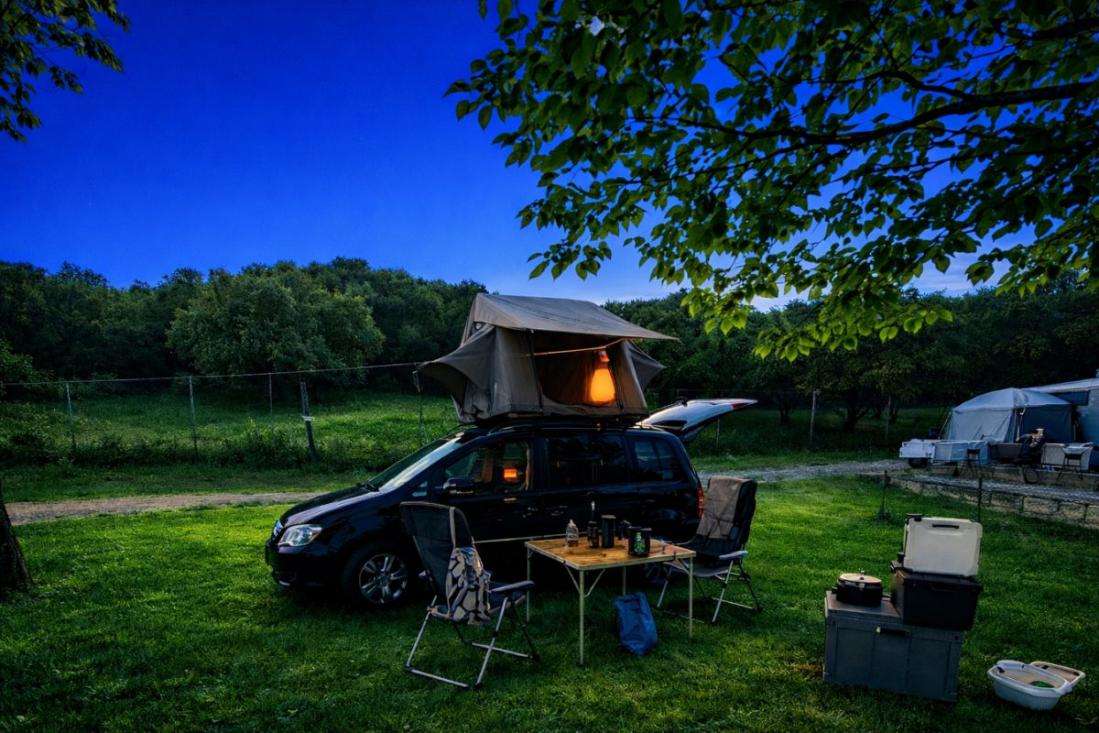Campervan and rooftop in Ardèche