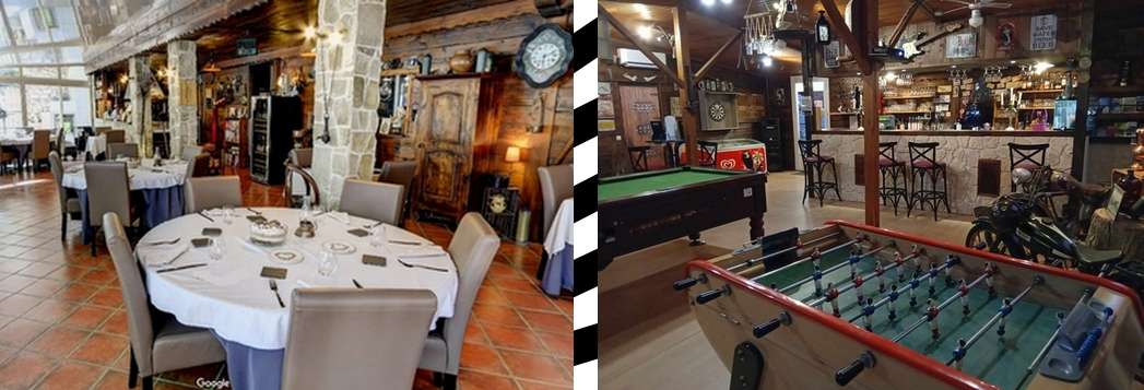 Vue du restaurant gastronomique L'Oustaou et du bar à bières The Pub au Camping Les Truffières à Saint-Marcel-d'Ardèche